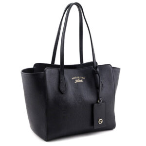 Gucci Black Pebbled Calfskin Small Swing Tote | Luna Bags