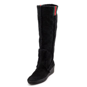 Gucci Black Suede Guccissima Web Accent Wedge Boots Size 8 | EU 38 | Luna Bags