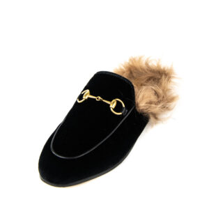 Gucci Black Velvet Princetown Shearling-Lined Horsebit Slippers Size 5 | EU 35.5 | Luna Bags