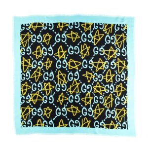 Gucci Black & Blue Silk GucciGhost Stars Scarf | Luna Bags