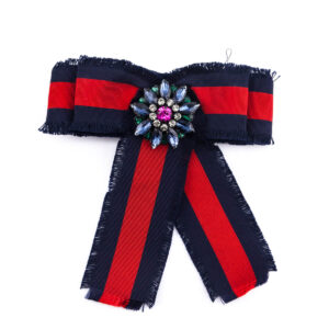 Gucci Blue & Red Web Embellished Bow Brooch | Luna Bags