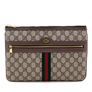 Gucci Brown GG Supreme Monogram Large Ophidia Pouch Clutch | Luna Bags