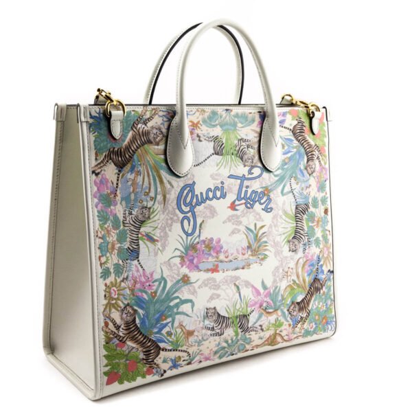 Gucci Off-White Tiger & Flora Print Medium Tote Bag | Luna Bags