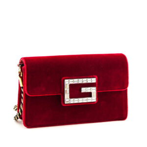 Gucci Red Velvet Crystal Square G Crossbody Bag | Luna Bags