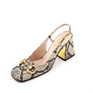 Gucci Beige & Black Leather Python Print Horsebit Accent Slingback Pumps Size 10 | EU 40 | Luna Bags