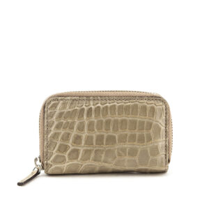 Gucci Taupe Crocodile Zip Around Card Case | Luna Bags
