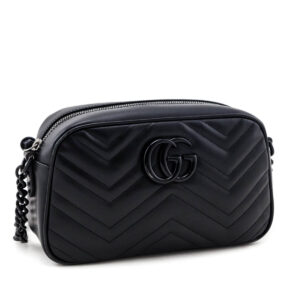 Gucci Black Calfskin Matelasse Small GG Marmont Chain Shoulder Bag | Luna Bags