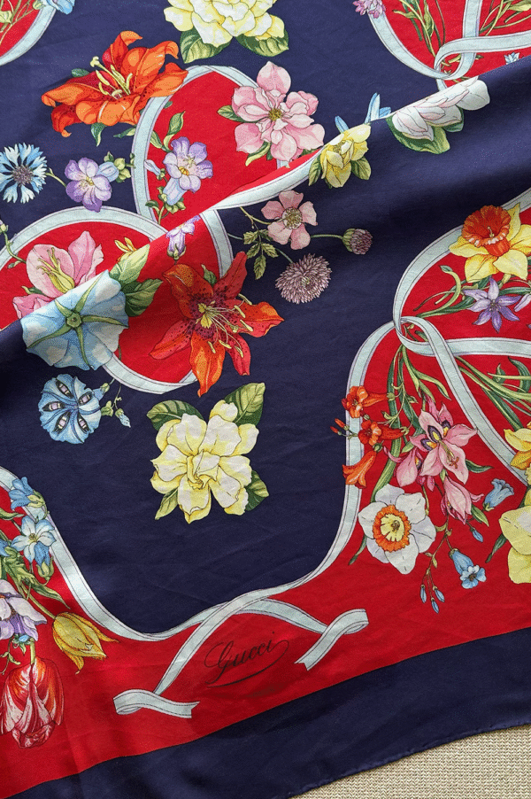 GUCCI Floral Scarf Silk Red Purple | Luna Bags