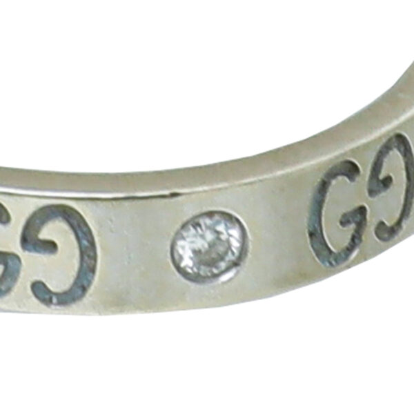 Gucci 18K White Gold Diamond GG Icon Thin Ring 14 | Luna Bags