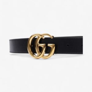 Gucci GG Marmont Thin Belt Black / Gold Leather 85cm / 34" | Luna Bags