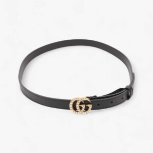 Gucci GG Marmont Thin Pearl Belt Black / Gold / Pearl Leather 90cm / 36" | Luna Bags