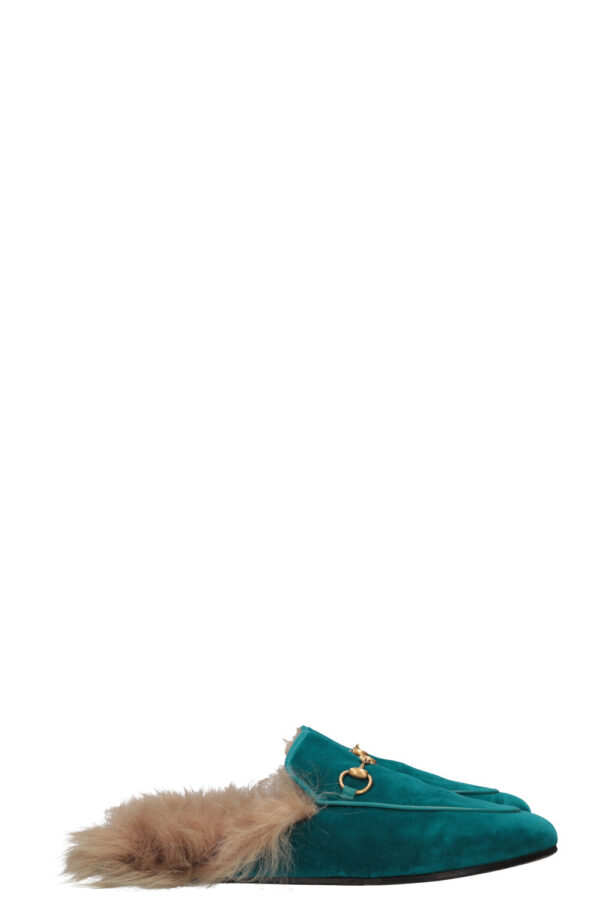GUCCI Princetown Fur Loafers Petrol | Luna Bags