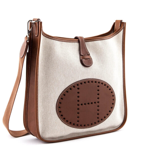 Hermes Natural Toile and Barenia Leather Evelyne I PM | Luna Bags