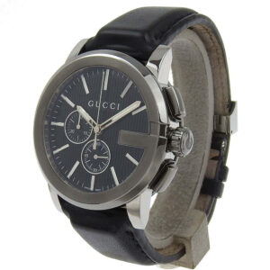GUCCI Watches Quartz 101.2 Stainless Steel , Embossed Leather black G Chrono black dial | Luna Bags