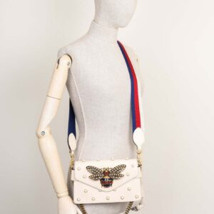 GUCCI Broadway Pearly Bee Bag White | Luna Bags