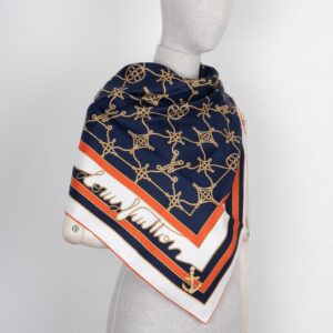 LOUIS VUITTON LV Cordage 90 Scarf Navy Orange | Luna Bags