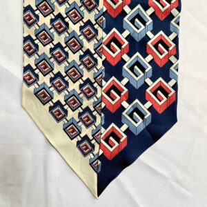 Gucci Silk Geometric G Print Neck Scarf in Cream and Slate Blue | Luna Bags
