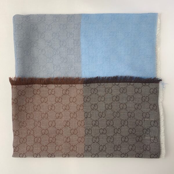 Gucci GG Lenolis Colorblock Scarf in Blue and Brown | Luna Bags