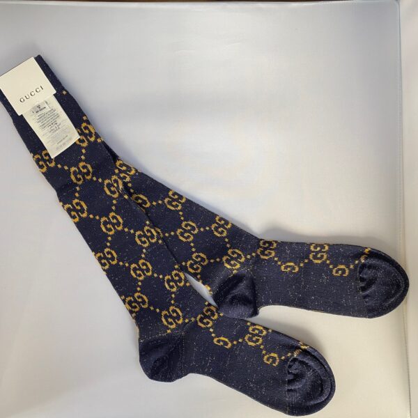 Gucci GG Socks in Blue with Gold Lamé GG | Luna Bags