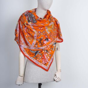 HERMES Cashmere&Silk Scarf 140 Peuple du Vente Orange | Luna Bags