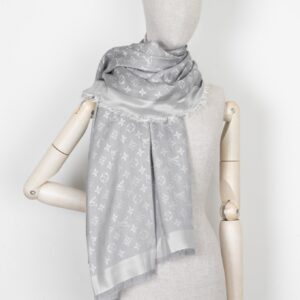 LOUIS VUITTON Scarf Wool Silk MNG Grey | Luna Bags