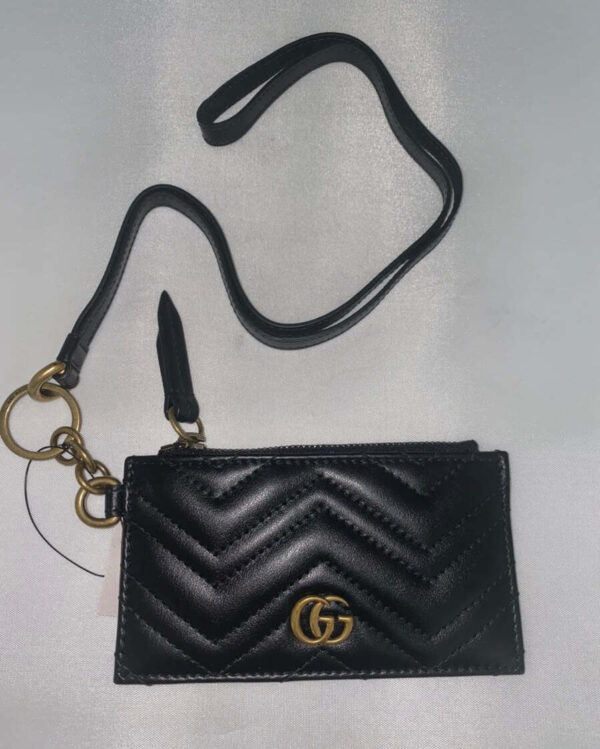 Gucci GG Marmont Quilted Leather Cardholder with Strap | Luna Bags