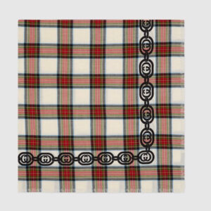 Gucci Interlocking GG Chain Tartan Scarf in White | Luna Bags