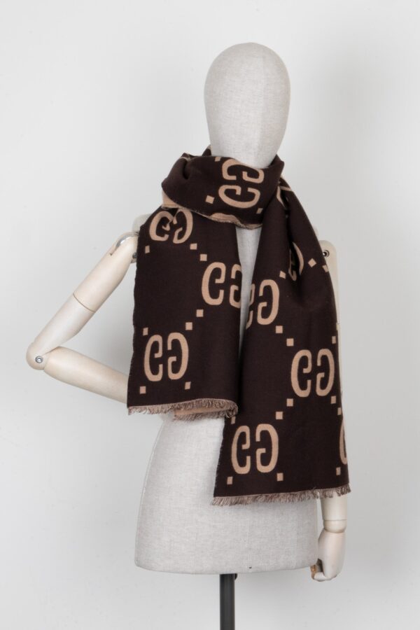 GUCCI Giant GG Reversible Scarf Brown Wool | Luna Bags