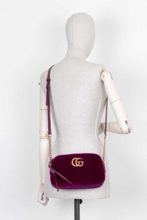GUCCI Marmont Camera Bag Velvet Fuchsia | Luna Bags
