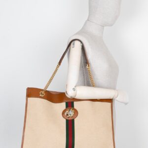 GUCCI Rajah Chain Tote Canvas Beige | Luna Bags