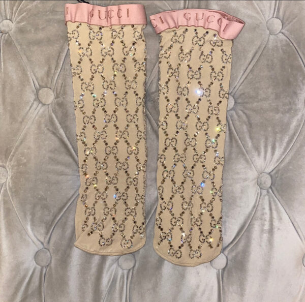 Gucci Crystal Embellished GG Socks in Beige | Luna Bags