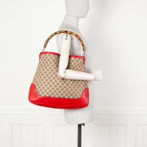 GUCCI Diana Bamboo Bag GG Canvas Red | Luna Bags