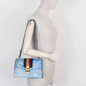 GUCCI Floral Mini Web Sylvie Shoulder Bag Blue | Luna Bags