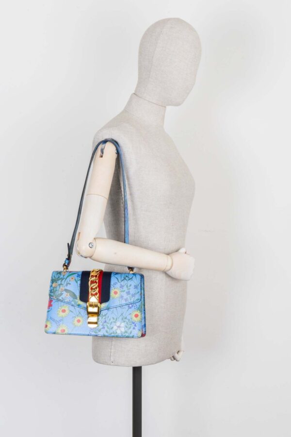 GUCCI Floral Mini Web Sylvie Shoulder Bag Blue | Luna Bags