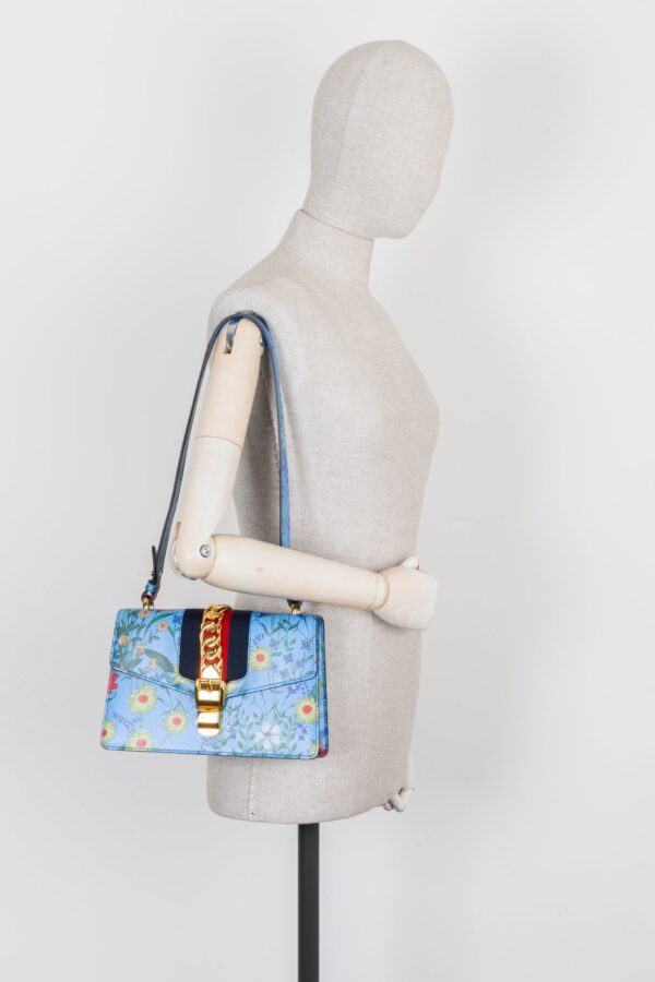 GUCCI Floral Mini Web Sylvie Shoulder Bag Blue | Luna Bags
