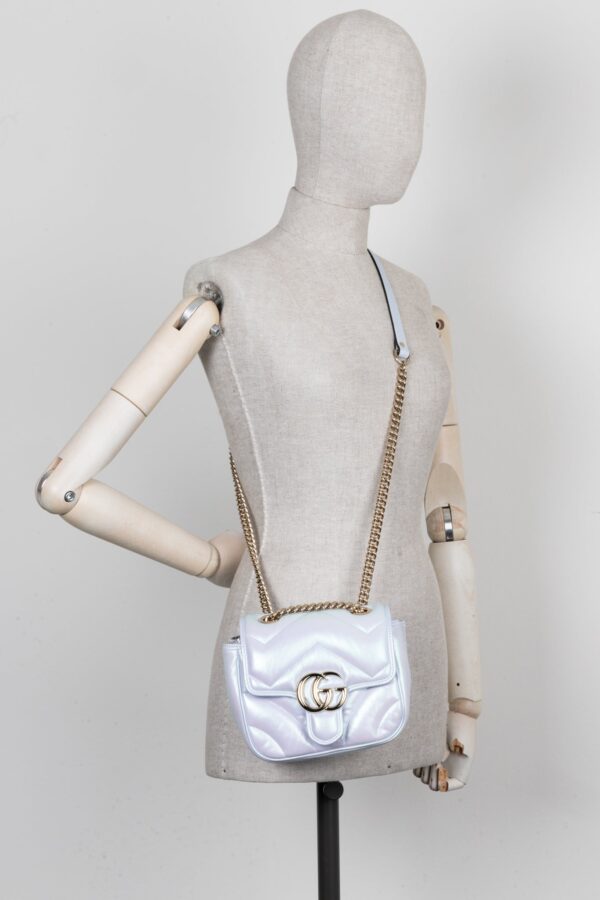 GUCCI GG Marmont Mini Shoulder Bag Blue Iridescent | Luna Bags