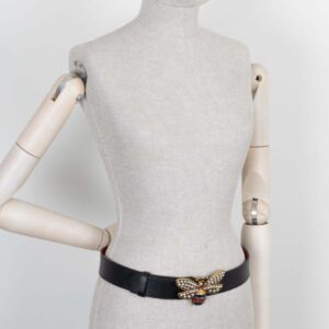 GUCCI Bee Pearl Belt Leather Black | Luna Bags