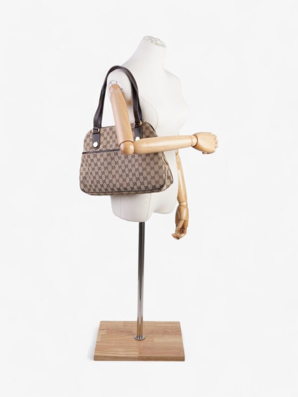 Gucci Charmy Front Pocket Shoulder Bag GG Supreme / Beige / Brown Canvas | Luna Bags