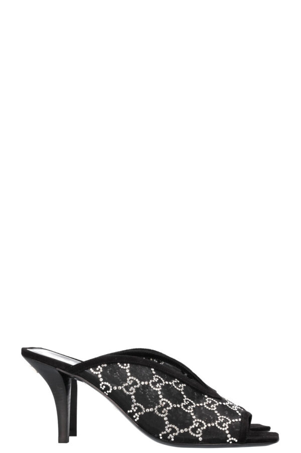 GUCCI GG Crystal Heeled Sandal Black | Luna Bags