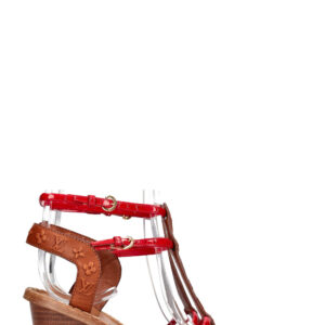 LOUIS VUITTON MNG Strap Wedges Brown & Red | Luna Bags