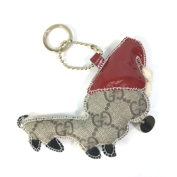 GUCCI Bag charm GG Supreme Canvas beige Gucciori Santa Claus Christmas Keyring GG Chihuahua dog Women Used | Luna Bags