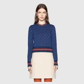 Gucci GG Lurex Jacquard Sweater in Blue | Luna Bags