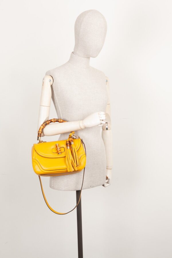 GUCCI 1947 New Convertible Bamboo Top Handle Bag Medium Yellow | Luna Bags