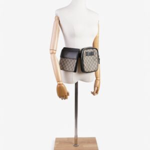 Gucci Two Pocket Belt Bag GG Supreme / Black Coated Canvas | Luna Bags