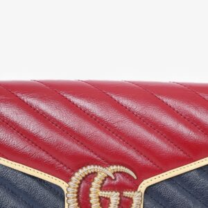 Gucci Red/Navy Quilted Marmont Wallet On Chain | Luna Bags