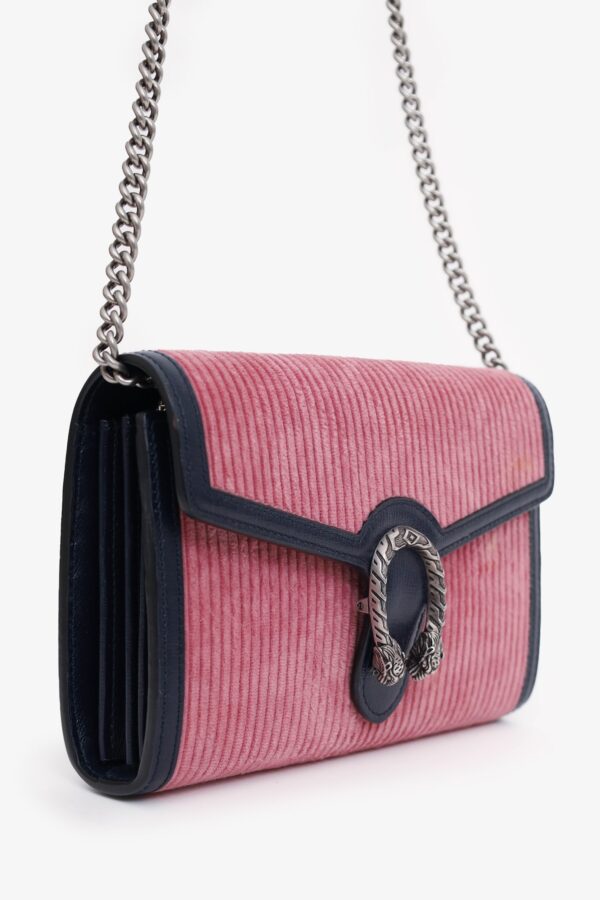 Gucci Pink/Navy Corduroy Dionysus Wallet on Chain | Luna Bags
