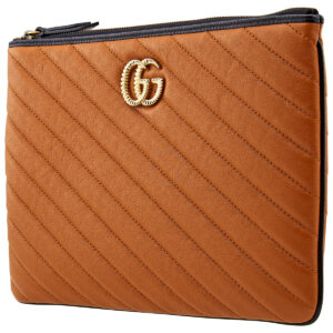 Gucci Calfskin GG Marmont Quilted Leather Pouch in Vaccha Brown | Luna Bags