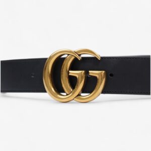 Gucci GG Marmont Wide Belt Black / Gold Leather 95cm / 38" | Luna Bags