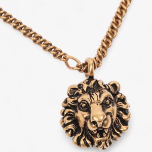 Gucci Lion Head Pendant Necklace Gold Base Metal | Luna Bags