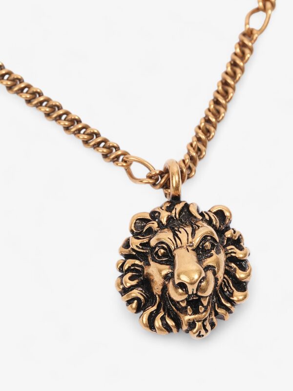 Gucci Lion Head Pendant Necklace Gold Base Metal | Luna Bags